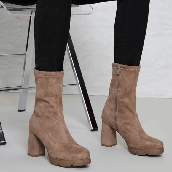 Mocha Suade Zip Up Sock Booties - Picture 1 of 6